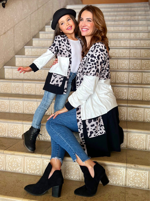Mia Belle Girls Mommy and Me Snuggle Up Oversized Colorblock Cardigans