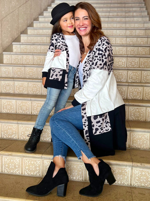 Mia Belle Girls Mommy and Me Snuggle Up Oversized Colorblock Cardigans