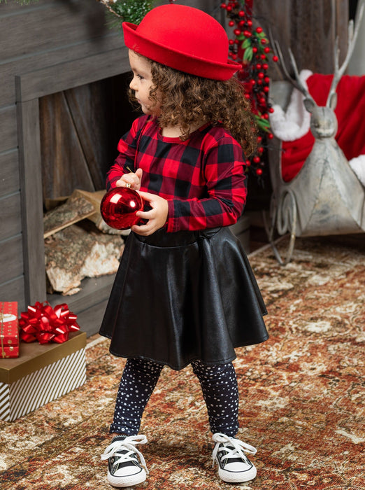 Mia Belle Girls Spotted In Plaid Top, Skirt and Legging Set