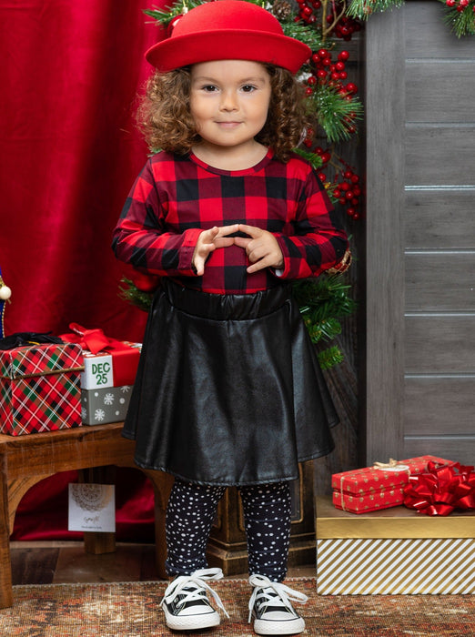 Mia Belle Girls Spotted In Plaid Top, Skirt and Legging Set