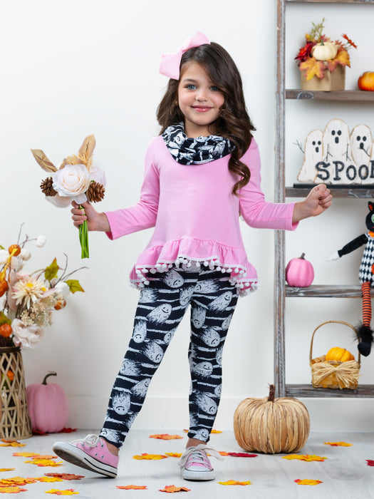 Mia Belle Girls Unspookable Hi-Lo Tunic, Leggings and Scarf Set