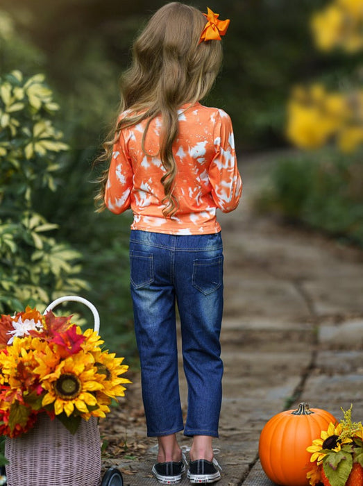 Mia Belle Girls It's Pumpkin Season Patched Jeans Set