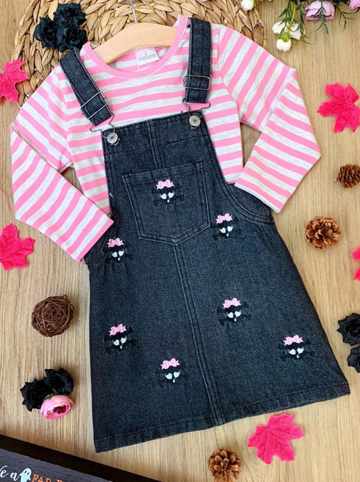 Mia Belle Girls Skull Girls Rock Denim Overall Dress Set