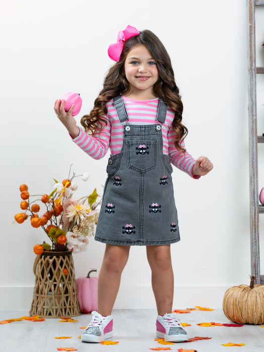 Mia Belle Girls Skull Girls Rock Denim Overall Dress Set