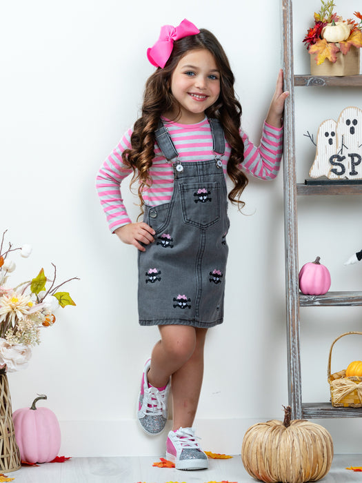 Mia Belle Girls Skull Girls Rock Denim Overall Dress Set