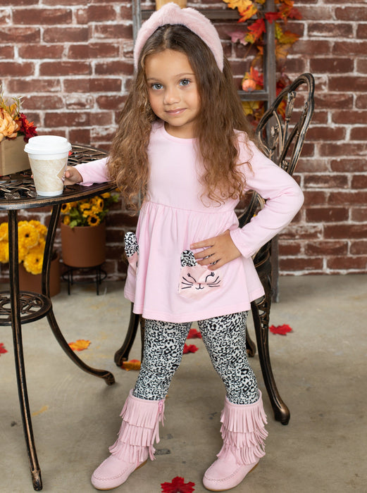 Mia Belle Girls Cutest Kitty Kat Tunic And Leopard Legging Set