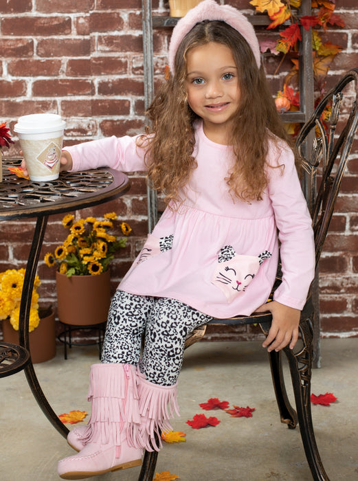 Mia Belle Girls Cutest Kitty Kat Tunic And Leopard Legging Set