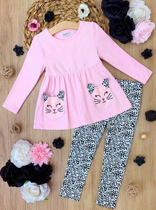 Mia Belle Girls Cutest Kitty Kat Tunic And Leopard Legging Set