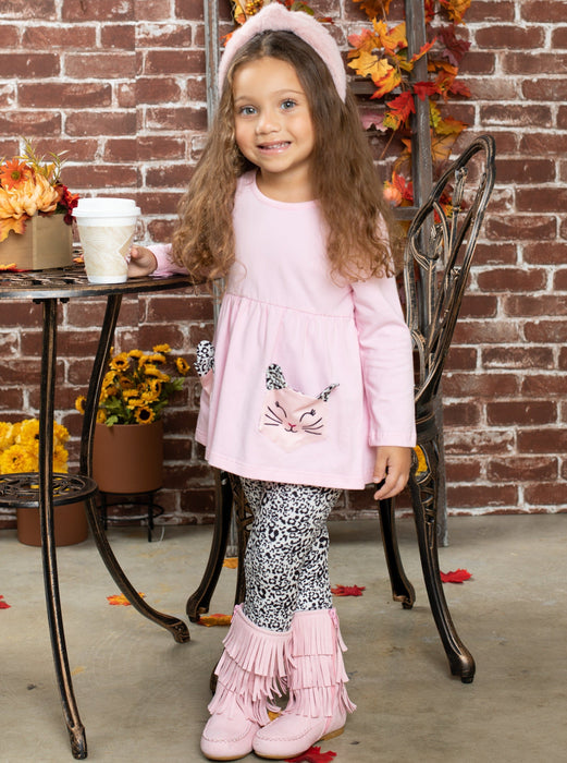 Mia Belle Girls Cutest Kitty Kat Tunic And Leopard Legging Set