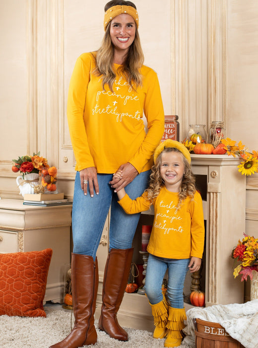 Mia Belle Girls Mommy and Me Turkey + Pecan Pie + Stretchy Pants Top