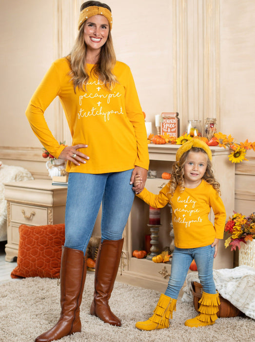 Mia Belle Girls Mommy and Me Turkey + Pecan Pie + Stretchy Pants Top