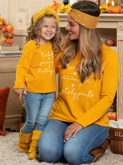 Mia Belle Girls Mommy and Me Turkey + Pecan Pie + Stretchy Pants Top