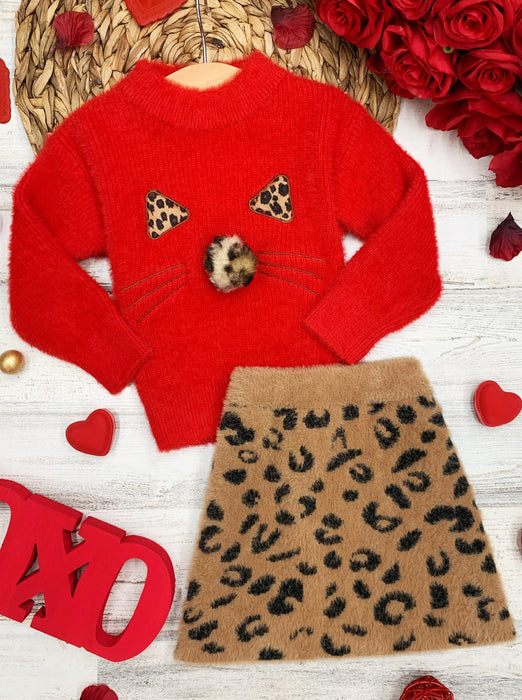 Mia Belle Girls Feline Fierce Sweater and Leopard Skirt Set