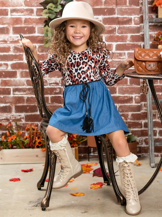 Mia Belle Girls Fierce and Fab Leopard Denim Dress