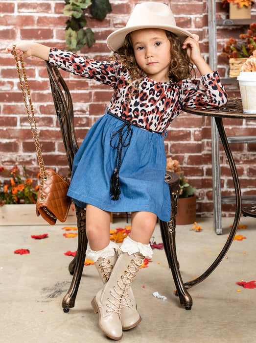 Mia Belle Girls Fierce and Fab Leopard Denim Dress