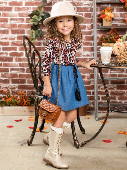 Mia Belle Girls Fierce and Fab Leopard Denim Dress