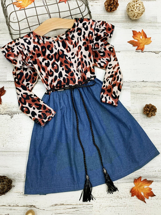 Mia Belle Girls Fierce and Fab Leopard Denim Dress