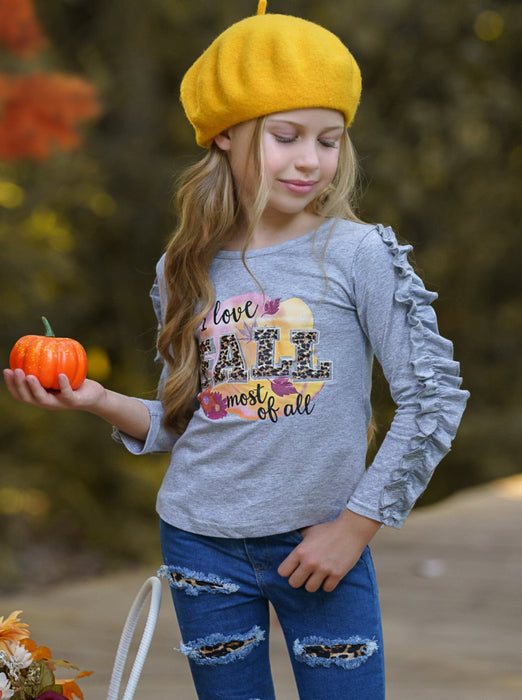 Mia Belle Girls I Love Fall Most Of All Patched Jeans Set