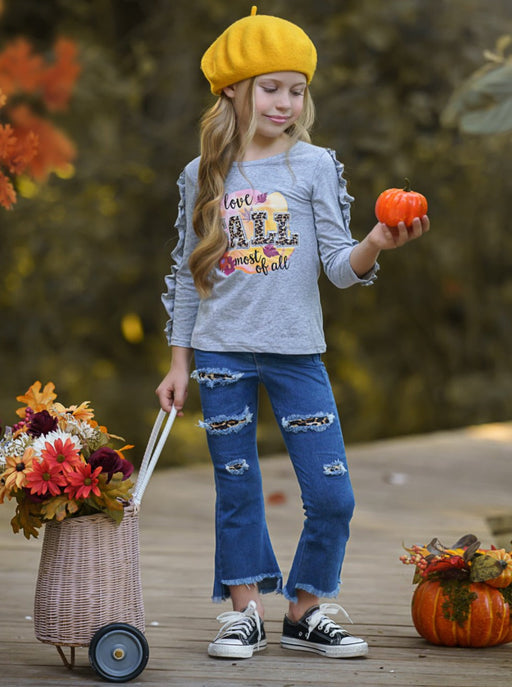 Mia Belle Girls I Love Fall Most Of All Patched Jeans Set