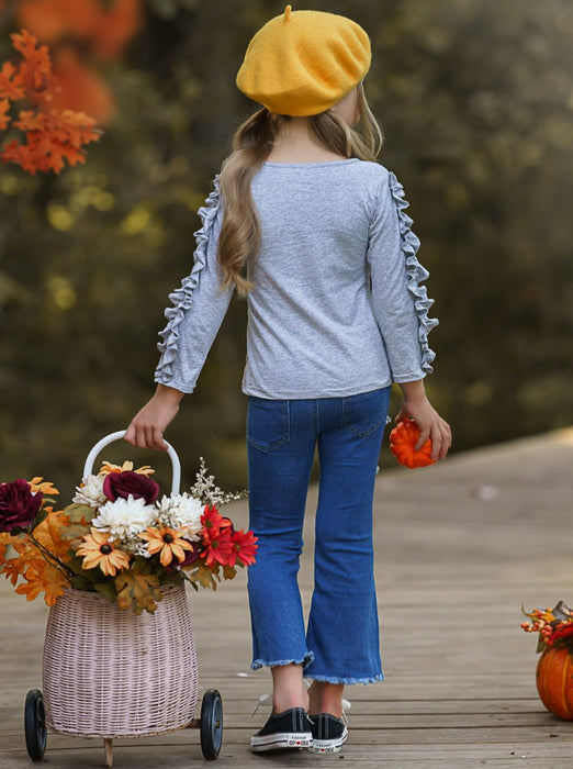Mia Belle Girls I Love Fall Most Of All Patched Jeans Set
