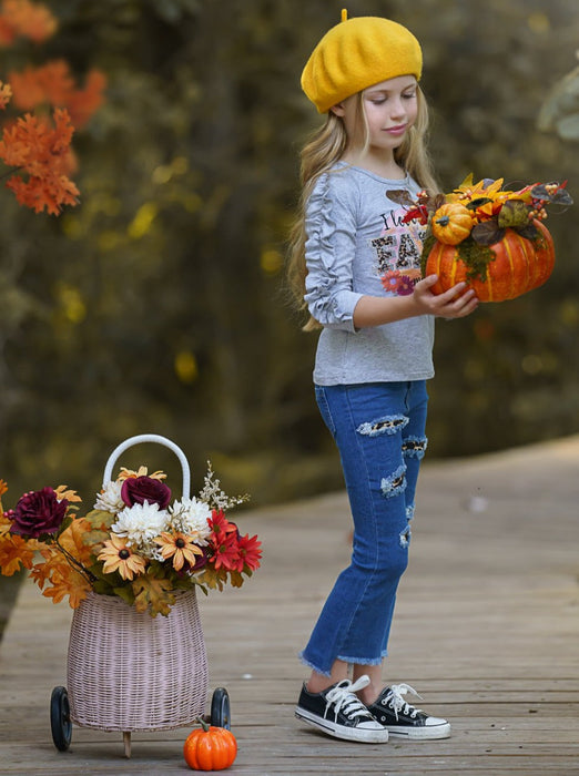 Mia Belle Girls I Love Fall Most Of All Patched Jeans Set