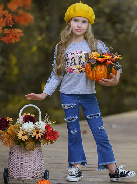 Mia Belle Girls I Love Fall Most Of All Patched Jeans Set