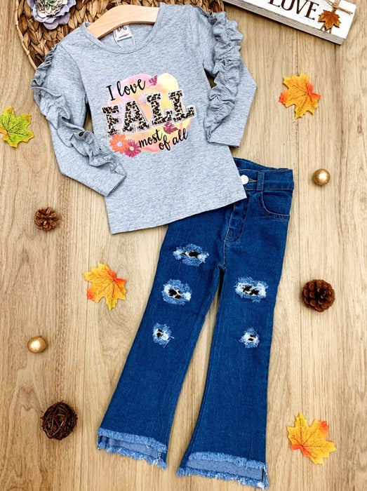 Mia Belle Girls I Love Fall Most Of All Patched Jeans Set