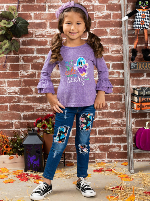 Mia Belle Girls So Cute It's Scary Top and Patched Jeans Set