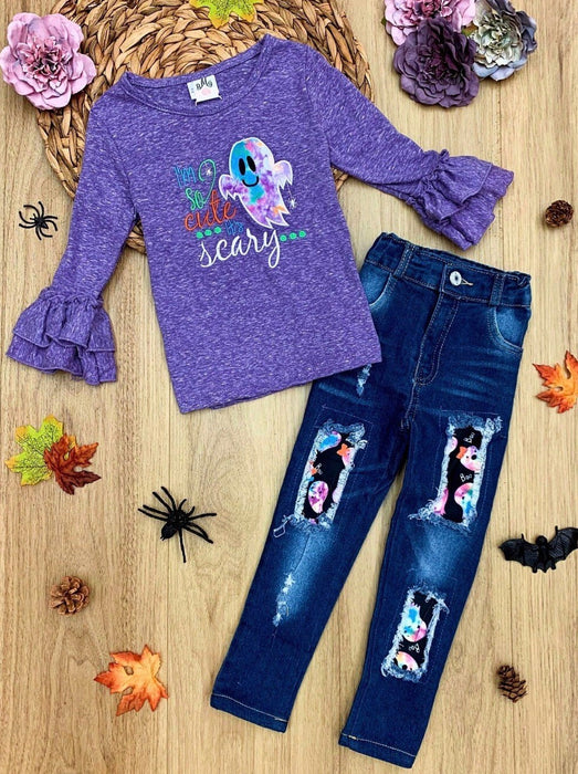 Mia Belle Girls So Cute It's Scary Top and Patched Jeans Set