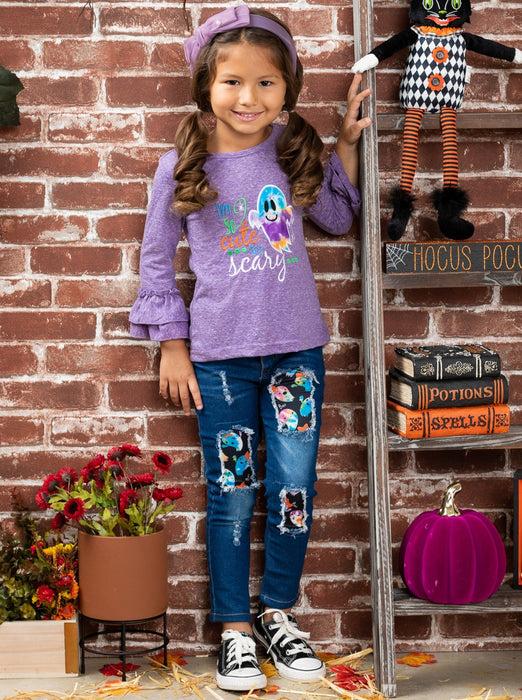 Mia Belle Girls So Cute It's Scary Top and Patched Jeans Set