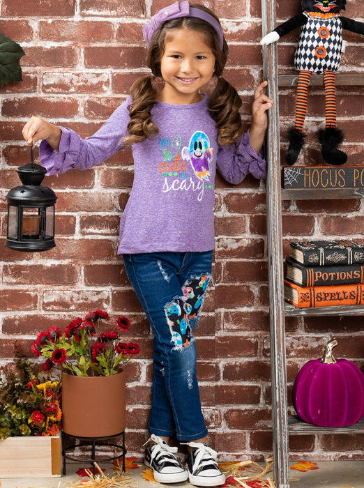 Mia Belle Girls So Cute It's Scary Top and Patched Jeans Set