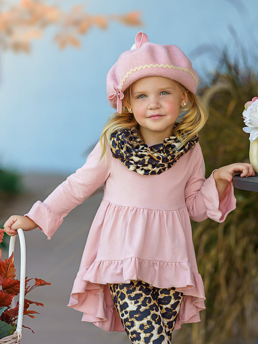 Mia Belle Girls Pretty Pink Tunic, Leopard Legging And Scarf Set