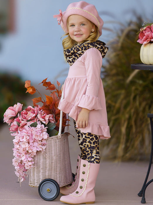 Mia Belle Girls Pretty Pink Tunic, Leopard Legging And Scarf Set