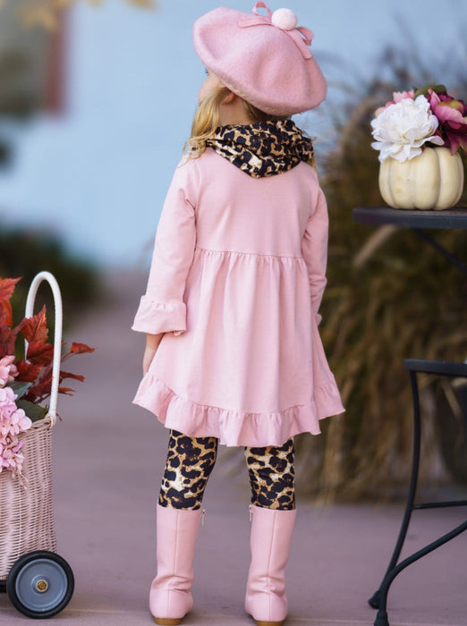 Mia Belle Girls Pretty Pink Tunic, Leopard Legging And Scarf Set