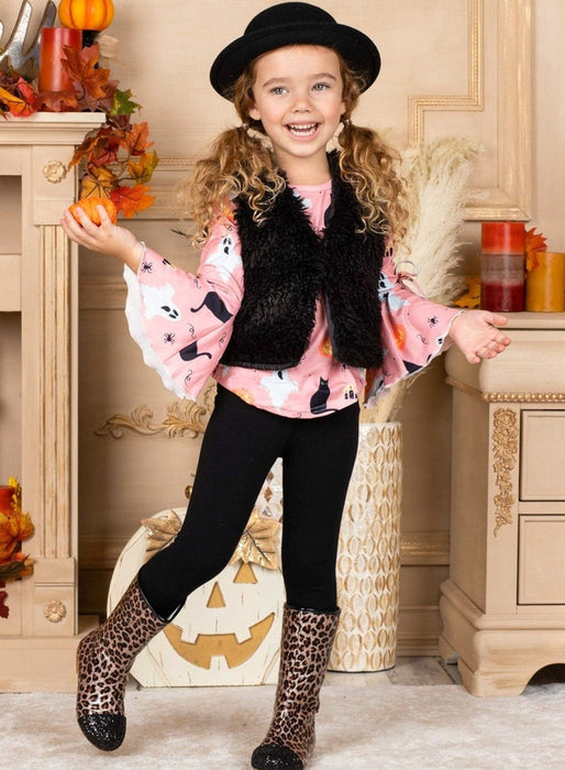 Mia Belle Girls UnBOOlieveable Tunic, Faux Fur Vest and Legging Set