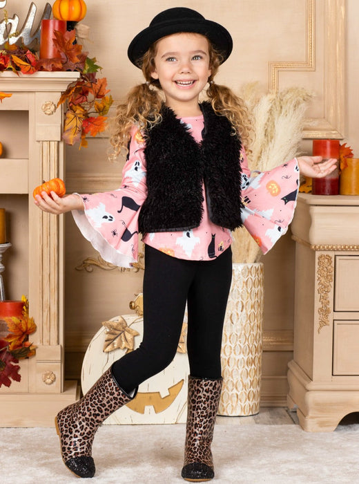 Mia Belle Girls UnBOOlieveable Tunic, Faux Fur Vest and Legging Set