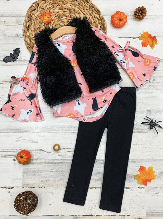 Mia Belle Girls UnBOOlieveable Tunic, Faux Fur Vest and Legging Set