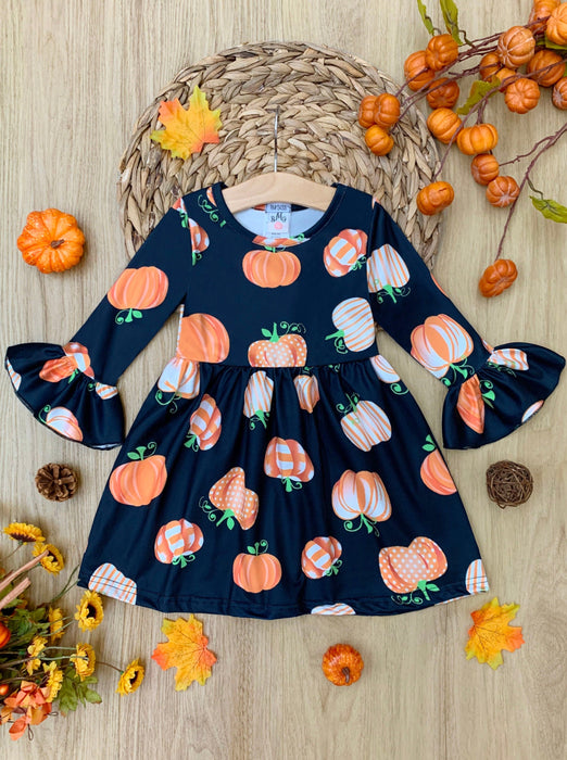 Mia Belle Girls Blessed and Pumpkin Obsessed Dress