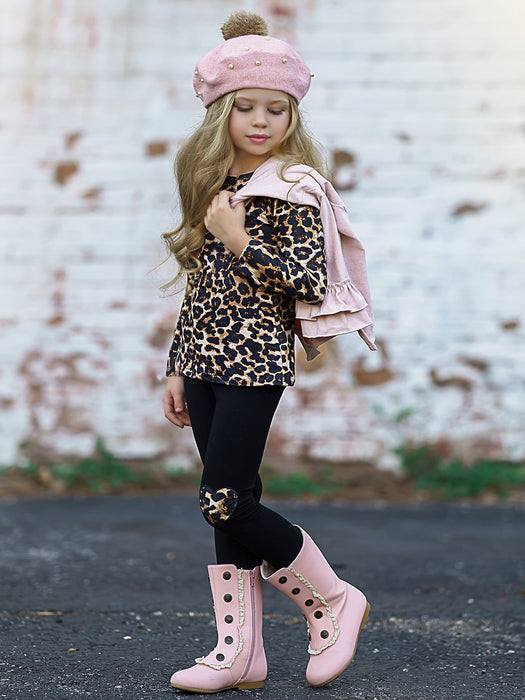 Mia Belle Girls Making Boss Moves Leopard Top, Leggings and Jacket Set