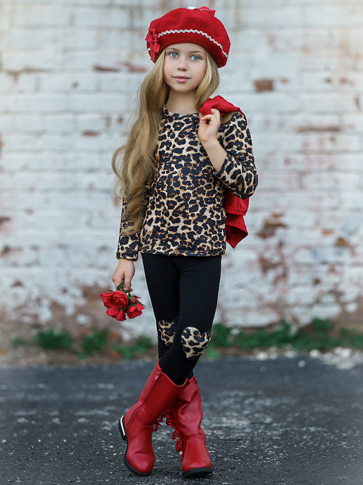 Mia Belle Girls Making Boss Moves Leopard Top, Leggings and Jacket Set