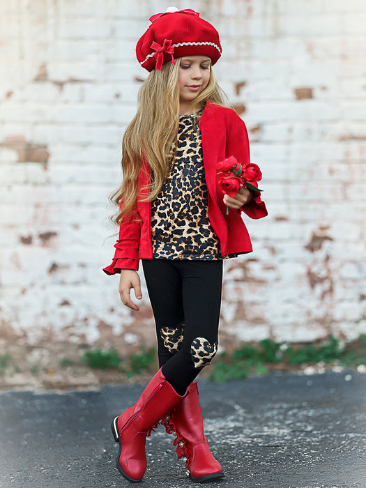 Mia Belle Girls Making Boss Moves Leopard Top, Leggings and Jacket Set