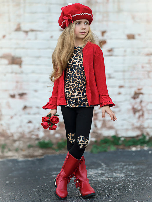 Mia Belle Girls Making Boss Moves Leopard Top, Leggings and Jacket Set