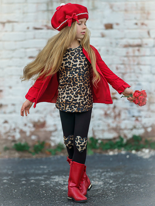 Mia Belle Girls Making Boss Moves Leopard Top, Leggings and Jacket Set