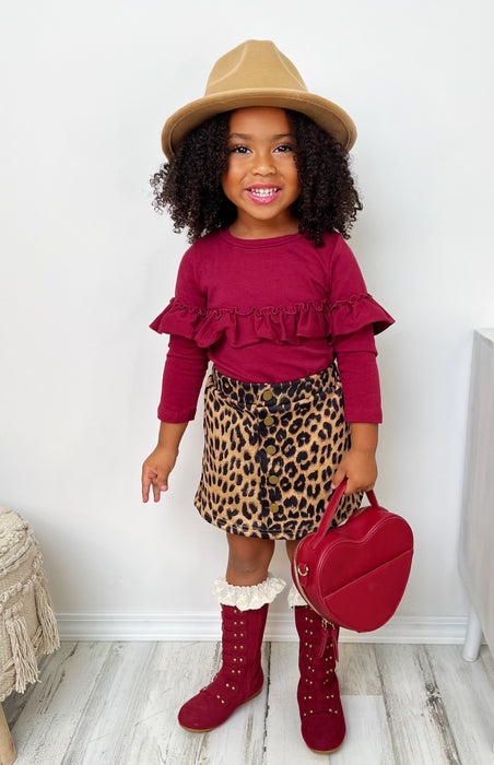 Mia Belle Girls Stay Cozy Animal Print Skirt Set