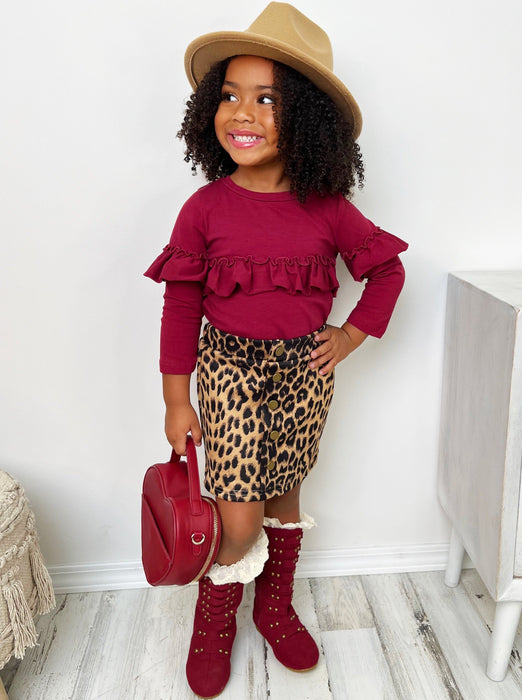 Mia Belle Girls Stay Cozy Animal Print Skirt Set