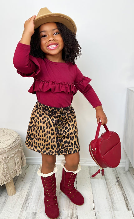 Mia Belle Girls Stay Cozy Animal Print Skirt Set