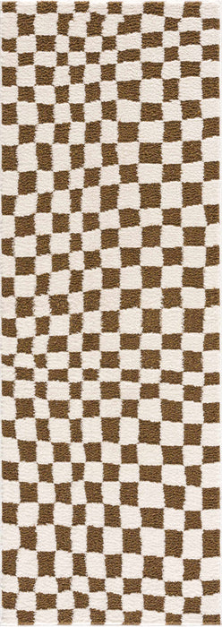Hauteloom Lajos Brown Checkered Area Rug