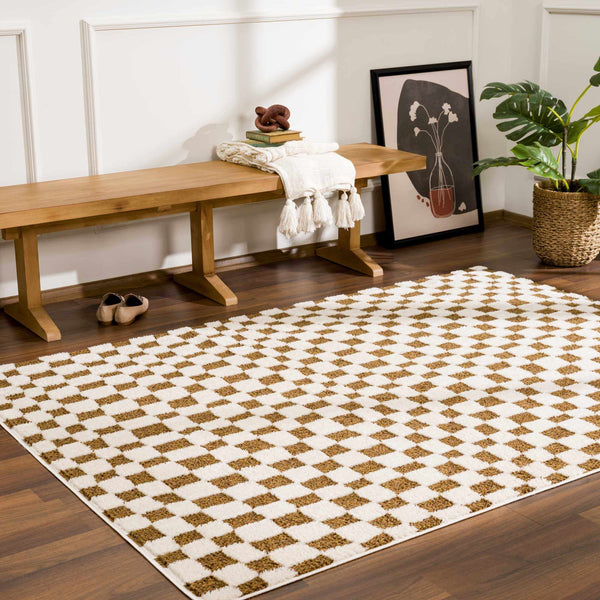 Hauteloom Lajos Brown Checkered Area Rug