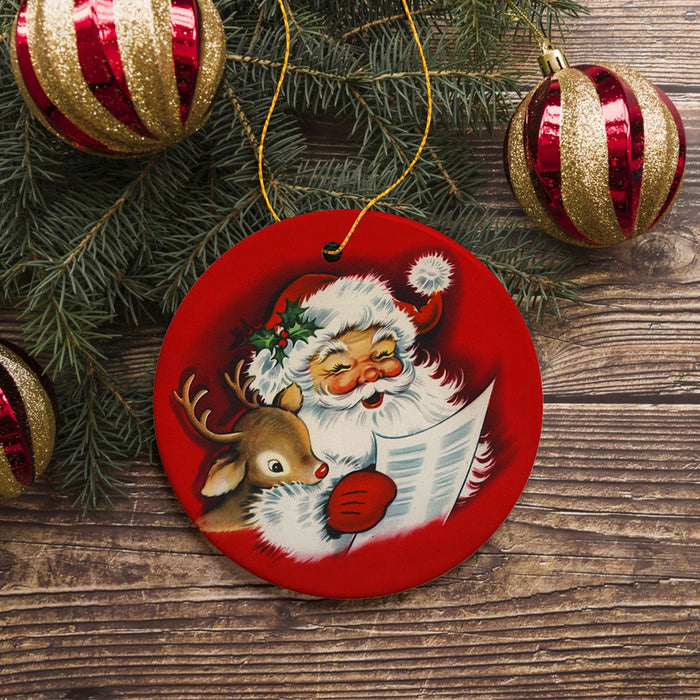 OrnamentallyYou Santa and Baby Reindeer Singing a Christmas Carol Ornament