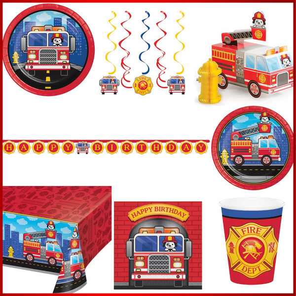 Party Decorations Fire Truck Birthday Party Kit for 8 (48 Total Items)